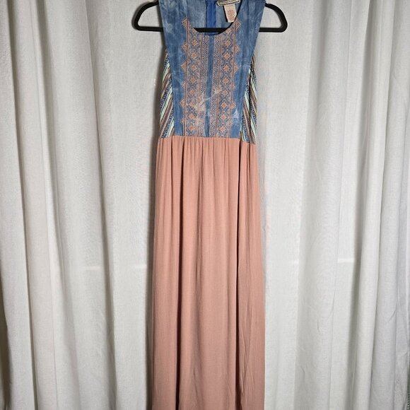 Flying Tomato Boho Maxi Dress Embroidered Top and Peach Skirt Size L - Picture 1 of 7